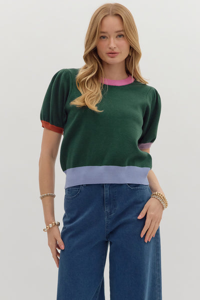 Crew Neck Color Block Sweater