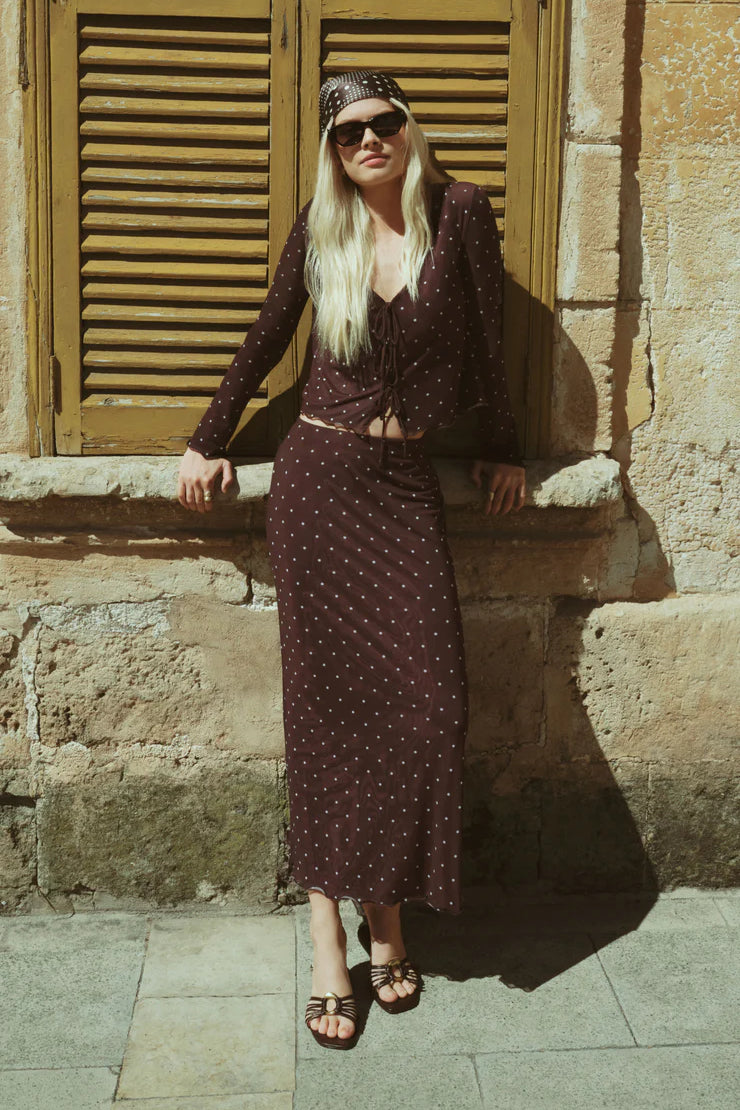 Eda Polka Dot Mesh Midi Skirt