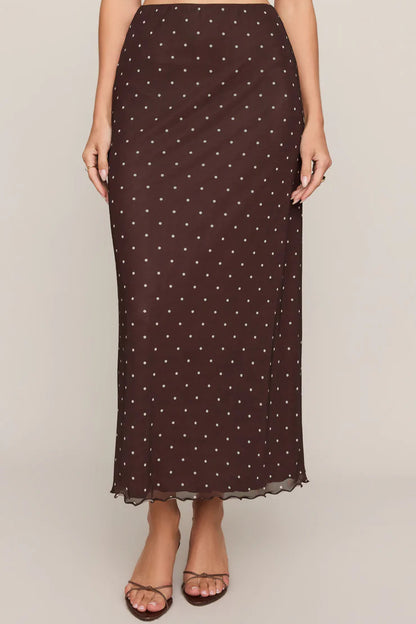 Eda Polka Dot Mesh Midi Skirt