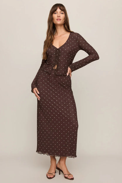 Eda Polka Dot Mesh Midi Skirt