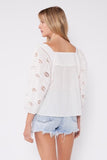 Embroidered Cut Out 3/4 Sleeve Blouse