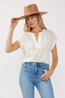 Embroidered Floral Stripe Eyelet Top