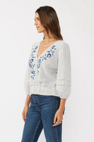 Embroidered Floral Striped Blouse