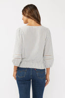Embroidered Floral Striped Blouse