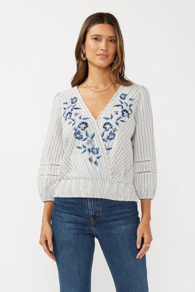 Embroidered Floral Striped Blouse