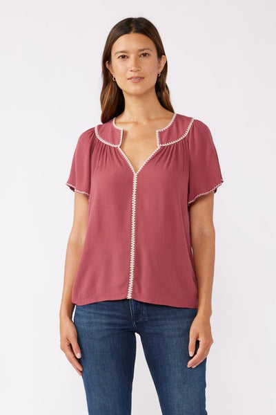 Embroidered Flutter Sleeve Top