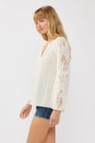 Embroidered Lace Trim Blouse