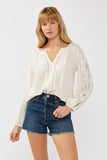 Embroidered Lace Trim Blouse