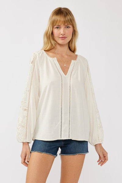 Embroidered Lace Trim Blouse