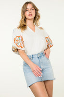 Embroidered Puff Sleeve Top