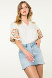 Embroidered Puff Sleeve Top