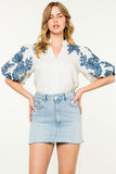 Embroidered Linen Mix Blouse