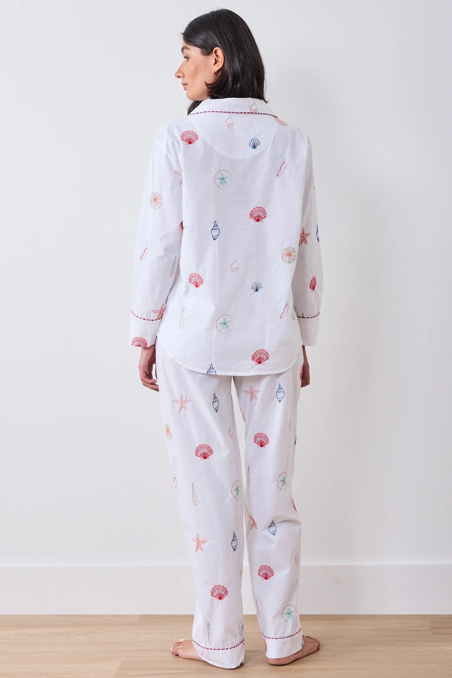 Embroidered Shells Long PJ Set
