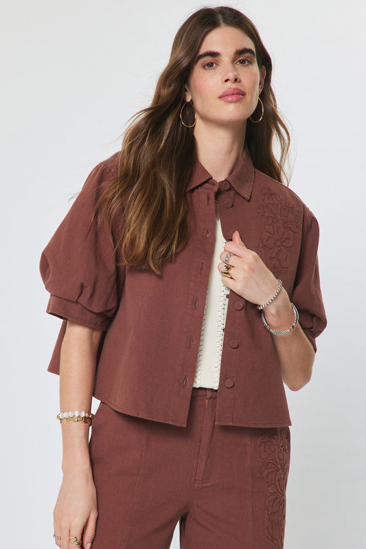 Embroidered Short Sleeve Cropped Jacket