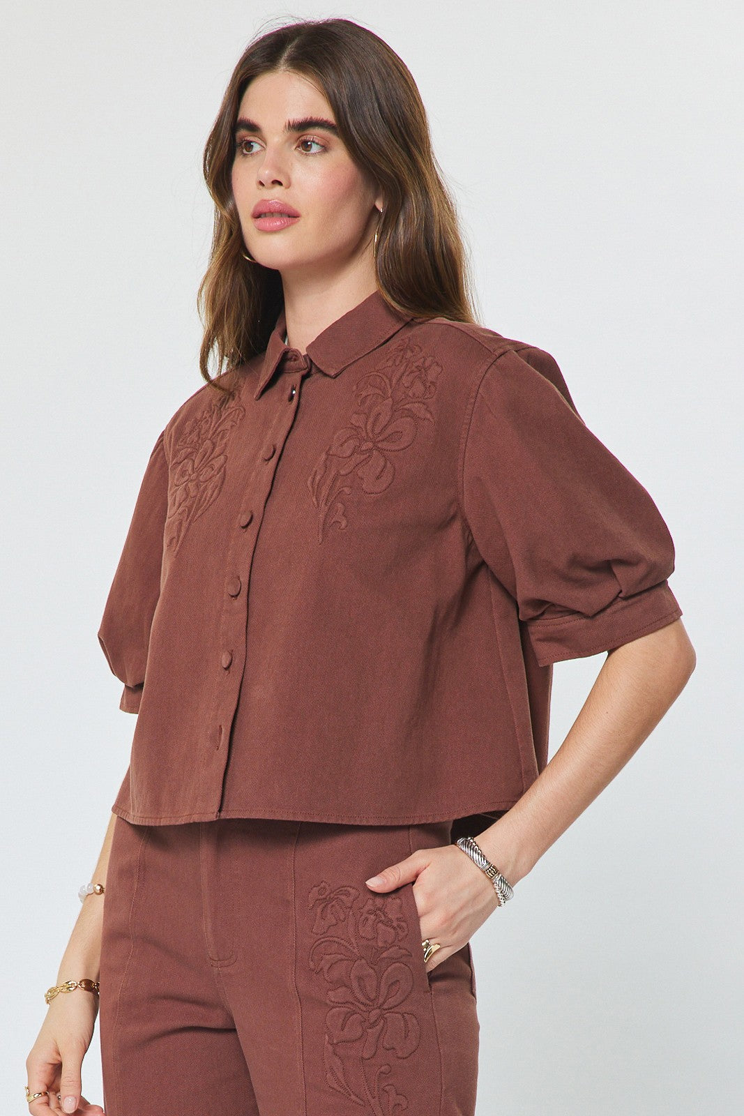 Embroidered Short Sleeve Cropped Jacket