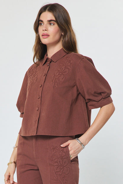 Embroidered Short Sleeve Cropped Jacket