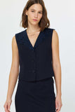 Embroidered Trim Button Front Vest