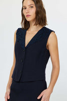 Embroidered Trim Button Front Vest