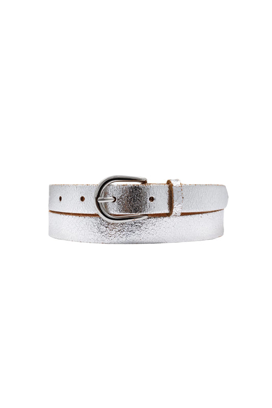 Eva Metallic Leather Belt Silver