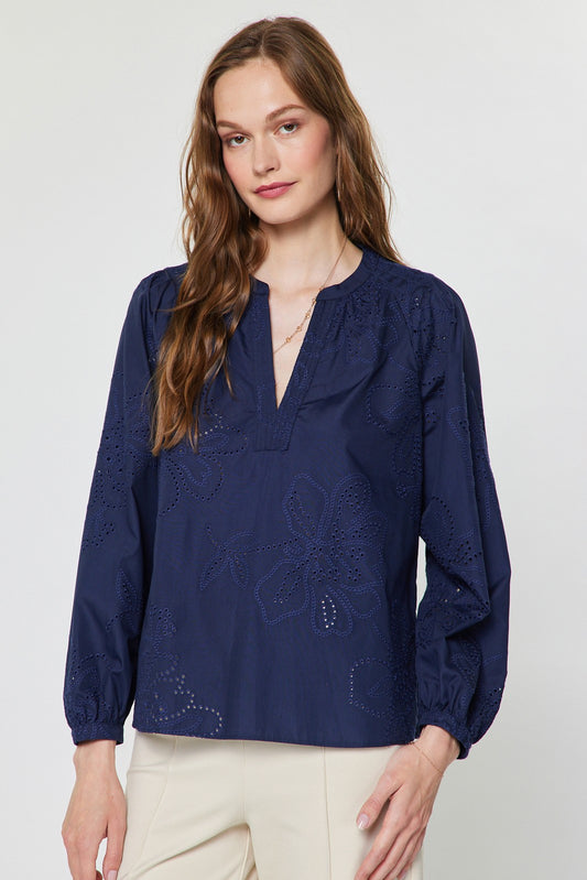 Eyelet Embroidered Long Sleeve Blouse