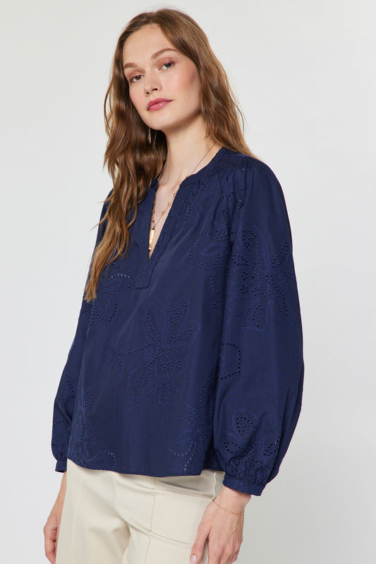 Eyelet Embroidered Long Sleeve Blouse