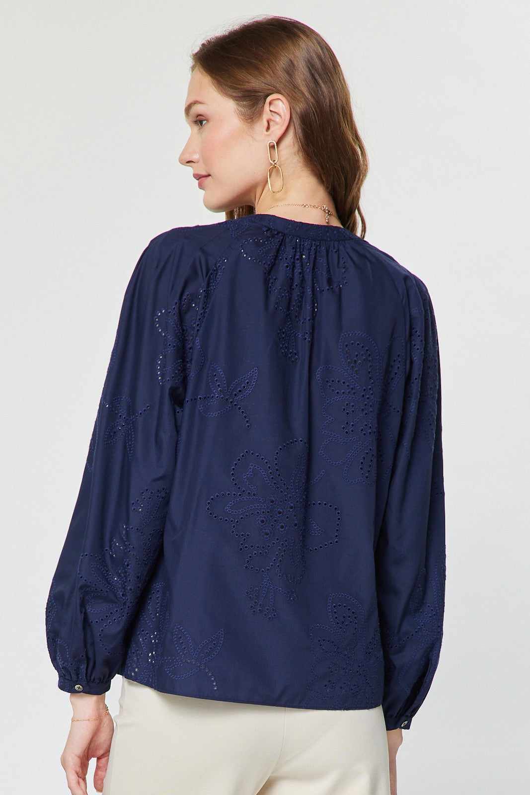 Eyelet Embroidered Long Sleeve Blouse