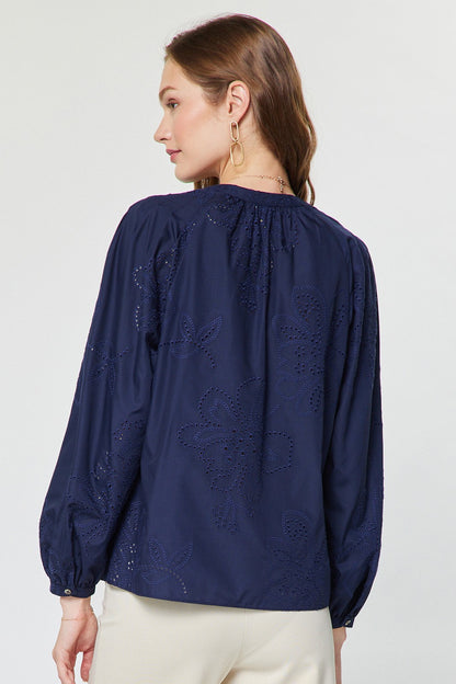 Eyelet Embroidered Long Sleeve Blouse