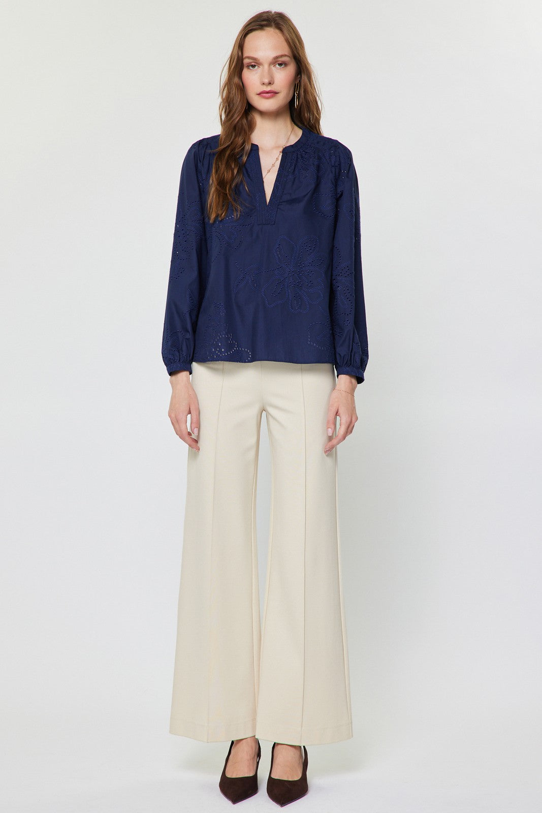 Eyelet Embroidered Long Sleeve Blouse