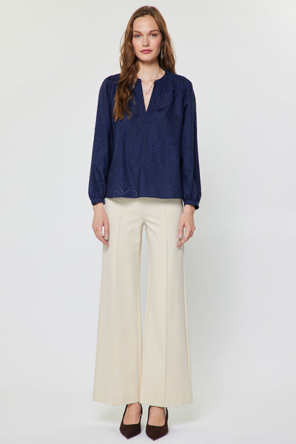 Eyelet Embroidered Long Sleeve Blouse
