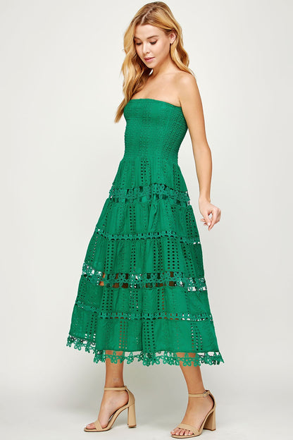 Eyelet Lace Tube Dress Emerald