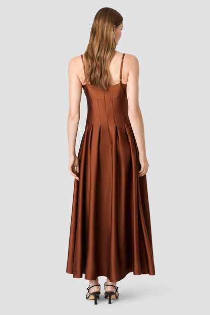 Slinky Satin Pleated Maxi Dress