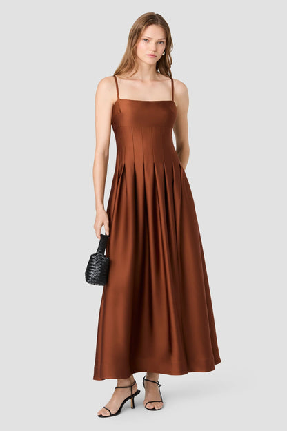 Slinky Satin Pleated Maxi Dress