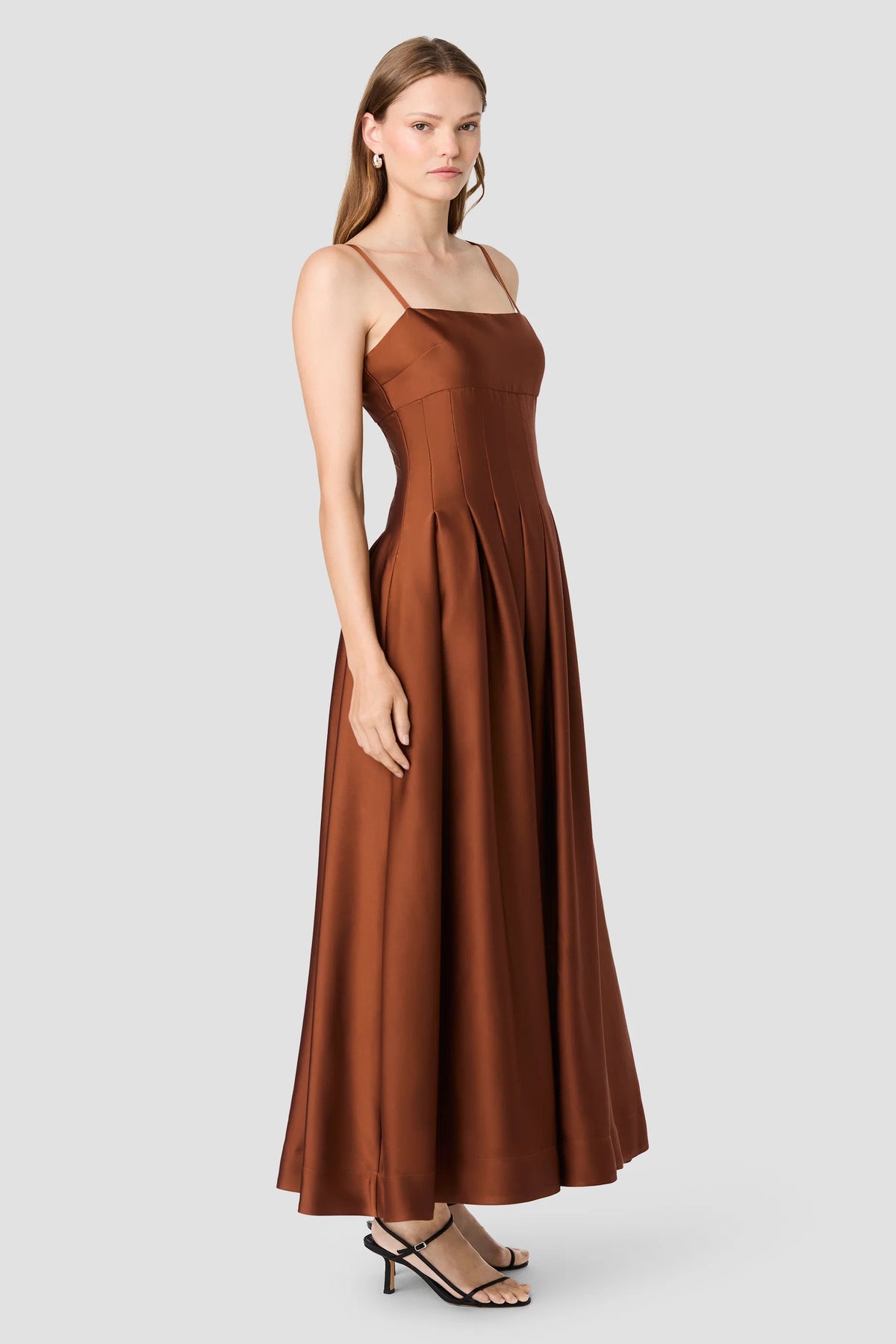 Slinky Satin Pleated Maxi Dress