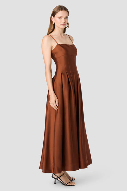 Slinky Satin Pleated Maxi Dress