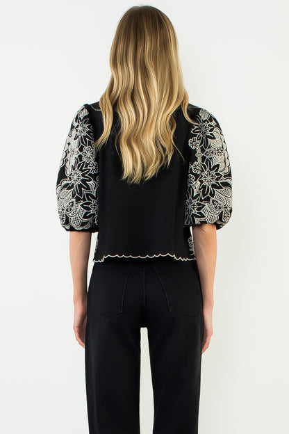 Floral Embroidered Suede Top