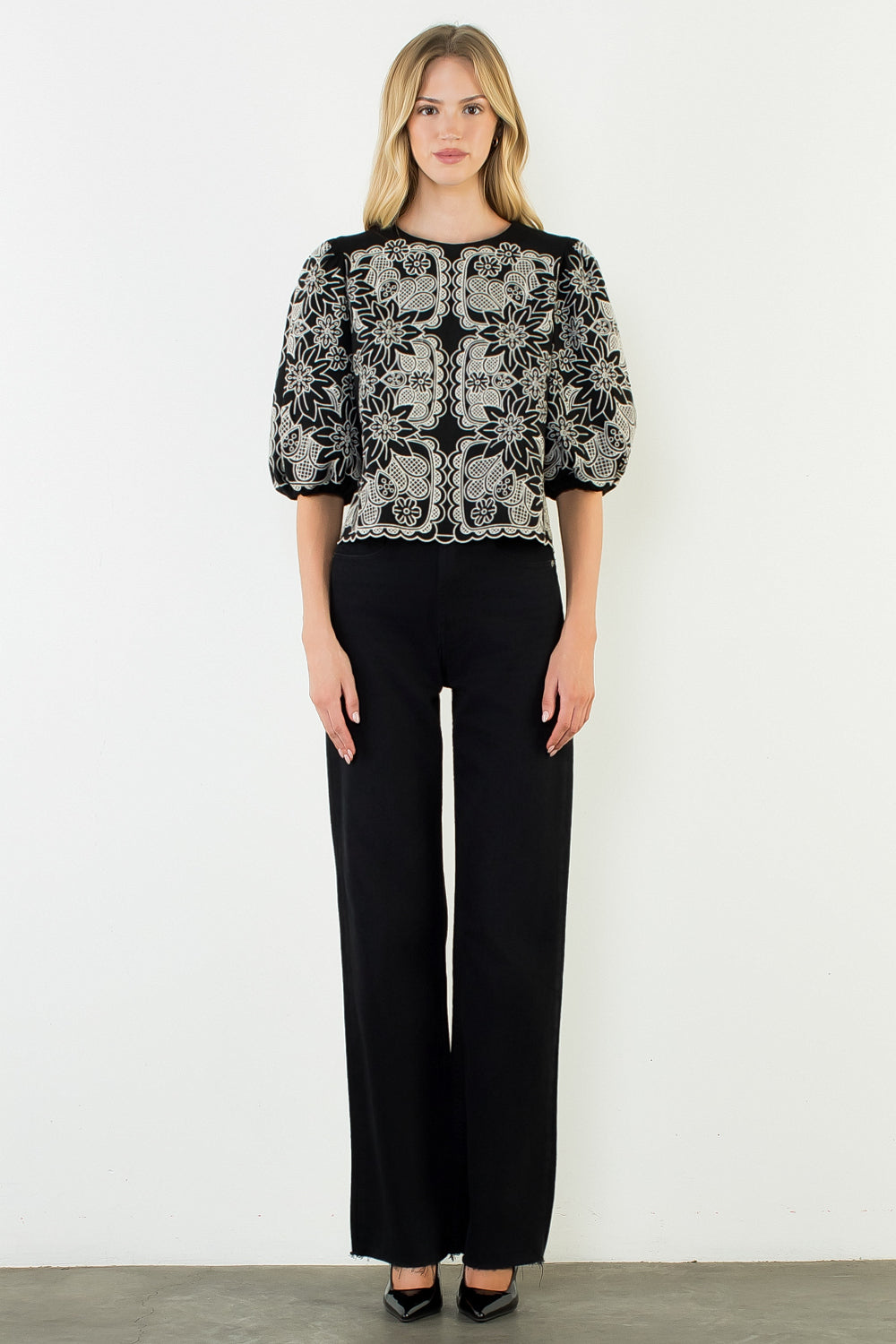 Floral Embroidered Suede Top