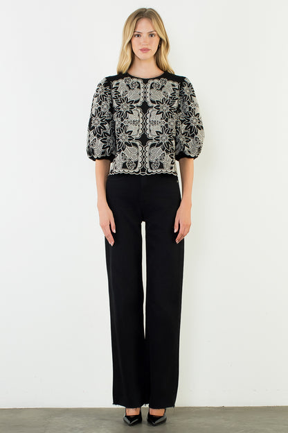 Floral Embroidered Suede Top