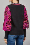 Contrast Floral Burnout Velvet Sleeve Sweater