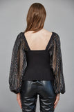 Metallic Embellished Sheer Sleeve Sweater