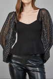 Metallic Embellished Sheer Sleeve Sweater