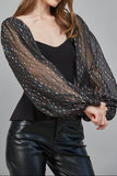 Metallic Embellished Sheer Sleeve Sweater