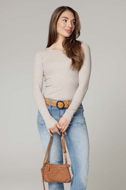 Fabrie Woven Crossbody Bag Camel