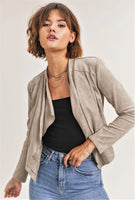 Taupe Faux Suede Draped Jacket