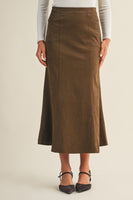 Faux Suede Fluted Midi Skirt