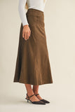 Faux Suede Fluted Midi Skirt