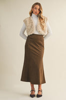 Faux Suede Fluted Midi Skirt