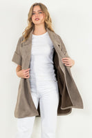 Faux Suede Short Sleeve Open Coat