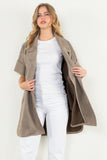 Faux Suede Short Sleeve Open Coat