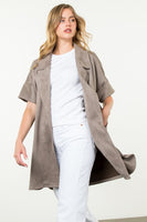 Faux Suede Short Sleeve Open Coat