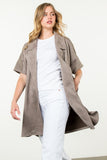 Faux Suede Short Sleeve Open Coat